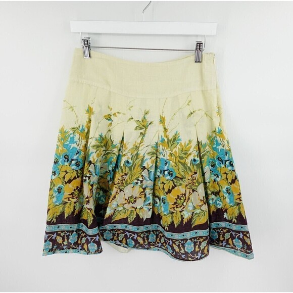 Toi Et Moi Skirt Womens Small Yellow Floral Print Fit & Flare Novelty Boho Retro - Picture 1 of 13